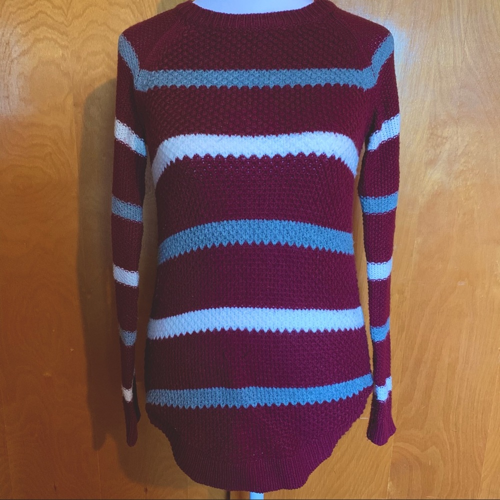 Dark Purple Plum Sweater Grey White Stripes
